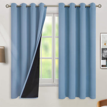 Thermal Insulated 100% Blackout Curtains with Black Liner, Double Layer Full Room Darkening Noise Reducing Grommet