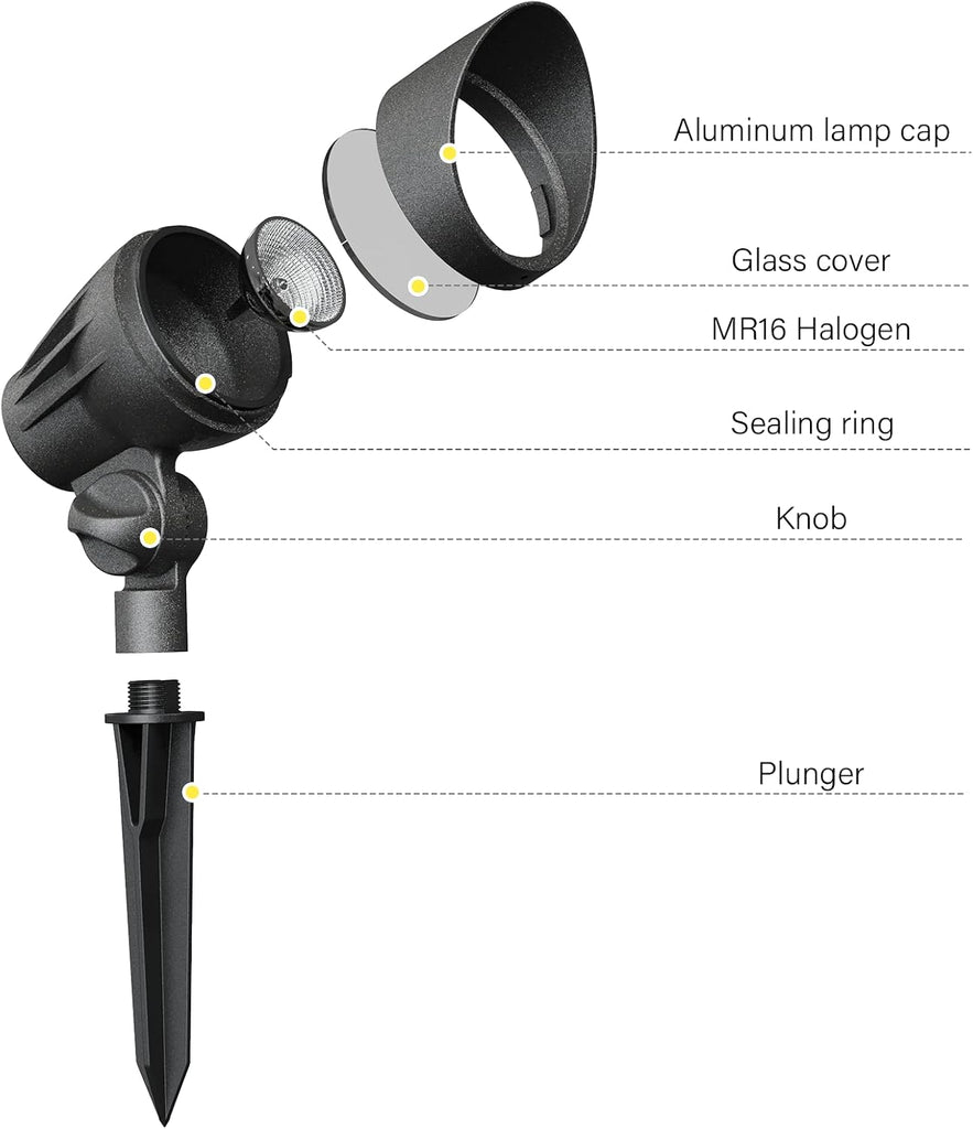50 Watt Floodlight Landscape Lights Outdoor Spotlight Waterproof Path Light Low Voltage Lighting with Spike Stand for