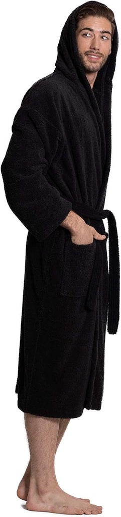 Men's Turkish Terry Cloth Robe, Thick Hooded Bathrobe