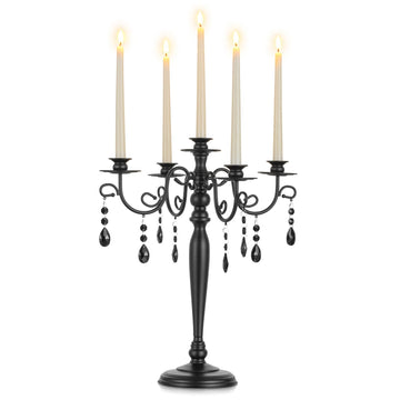 Black Candelabra Centerpiece for Halloween: Gothic 5 Arm Candelabra