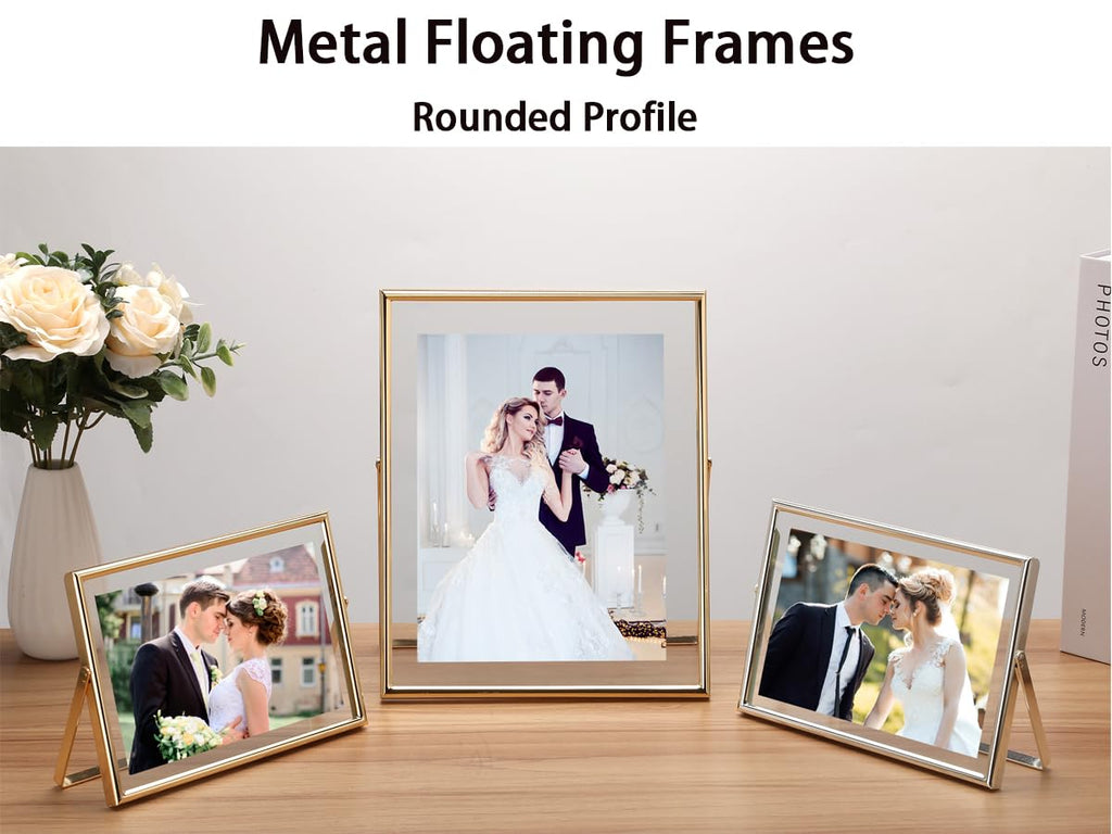 Gold 10x12 Floating Frame for Picture(5x7'', 7x9'', 8x10''), Adjustable Tabletop/Shelf floating picture frame