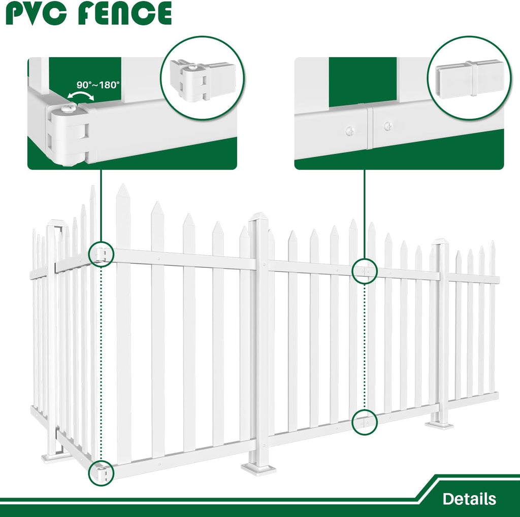Vinyl Garden Fence- 6Sets, 84" W X 36" H White Picket Panels PVC Fence for Outdoor Pool Dog Temporary Fence, Suitable