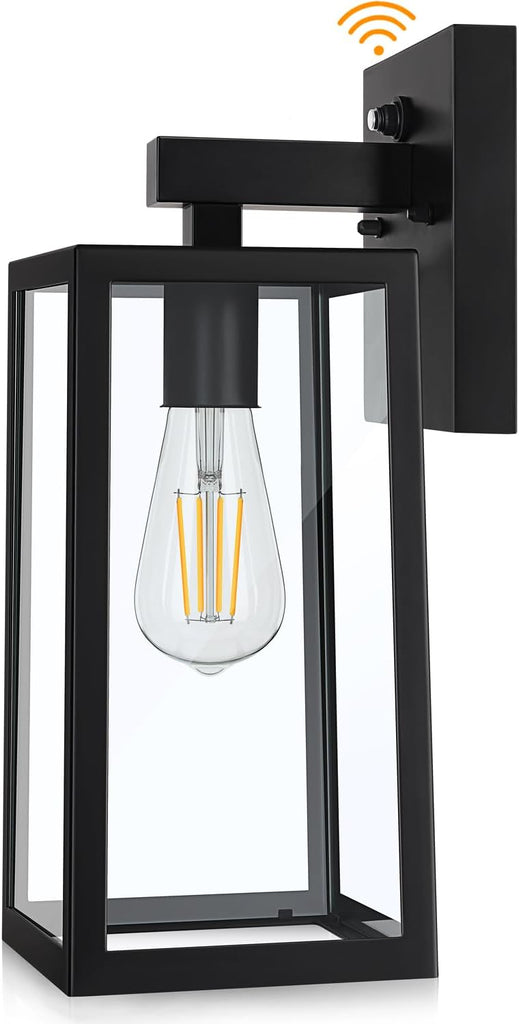 Dusk to Dawn Sensor Outdoor Wall Sconce, Exterior Porch Lantern Fixture with E26 Socket & Glass Shade