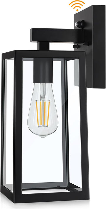 Dusk to Dawn Sensor Outdoor Wall Sconce, Exterior Porch Lantern Fixture with E26 Socket & Glass Shade