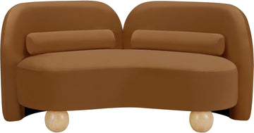 44002Saddle-L Daphne Collection Art Deco Loveseat with Rich Saddle Velvet Fabric, Solid Wood Ball Legs, Solid Wood