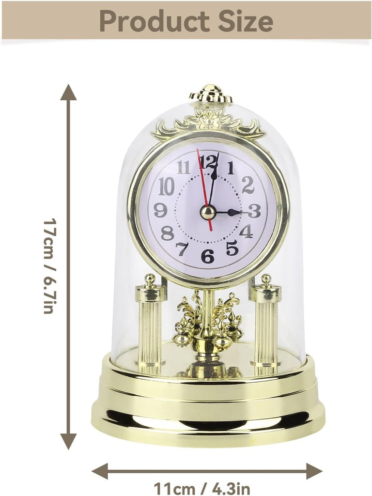 Vintage Table Clock, European Mantle Clock Silent Non Ticking Antique Anniversary for Living Room Bedroom Office Desk