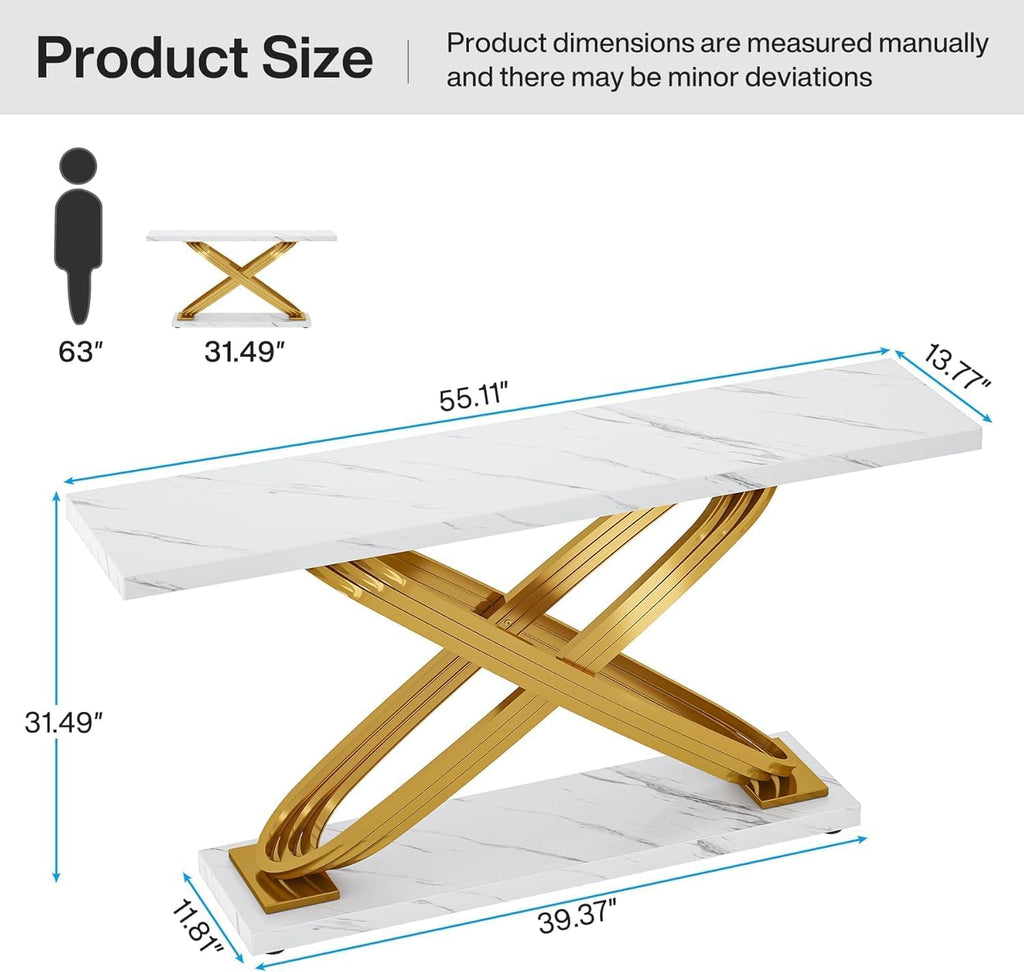 55 Inch Modern Console Table, Gold Entryway Table Behind Sofa Couch, Narrow Rectangular Sofa Table , Front Hall