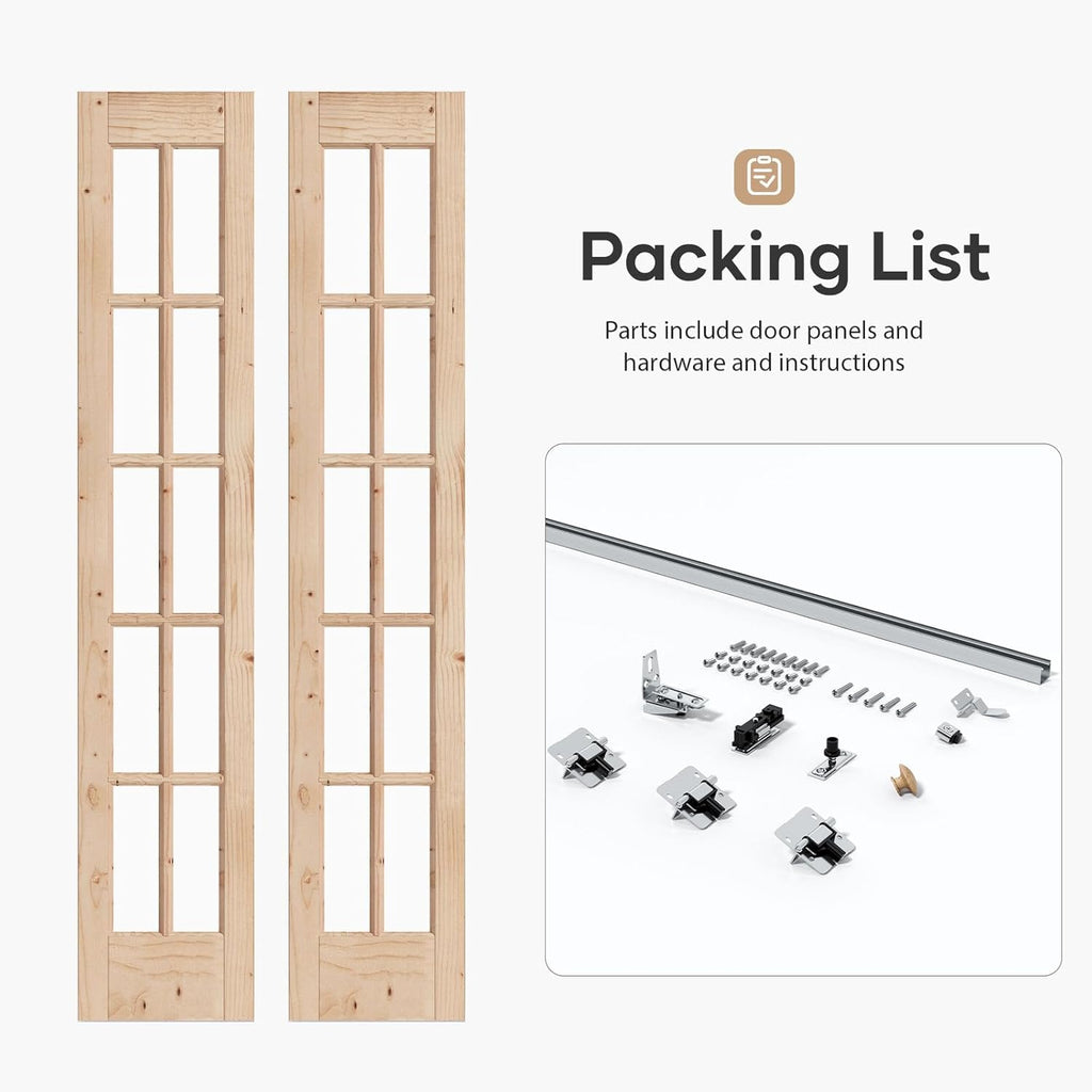 Bifold Closet Door,for 32in x 80in (Double 16x80) Opening,French Glass Barn Doors with 2.66FT Concea