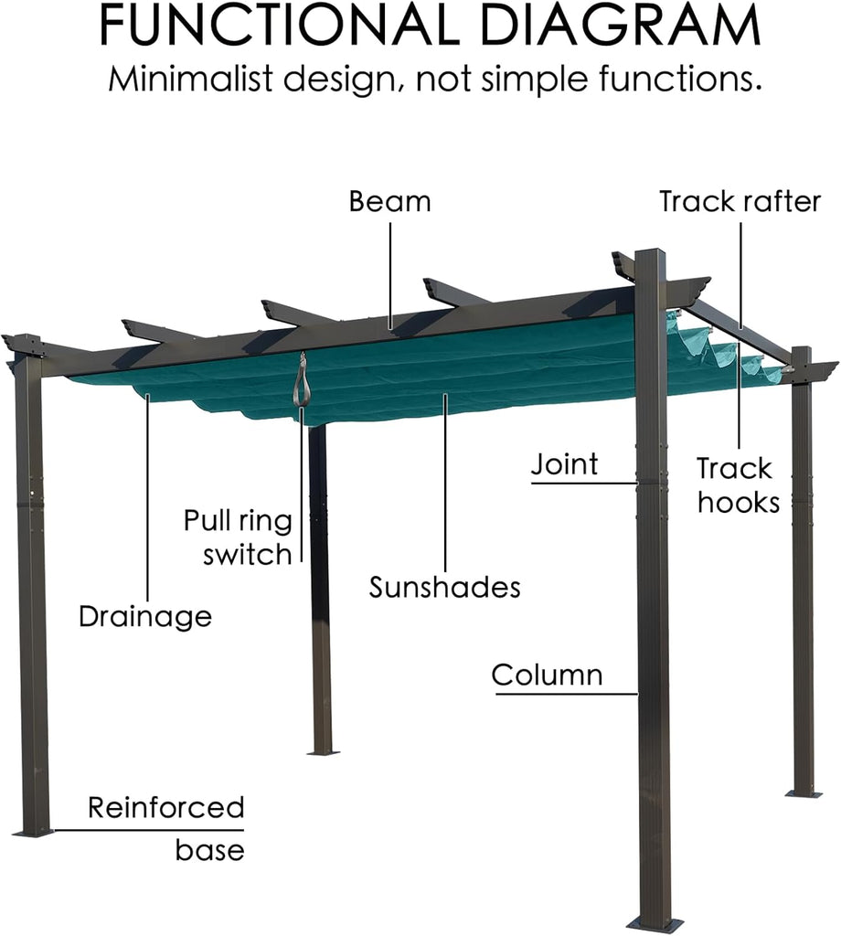 Morgan Outdoor Retractable Pergola with Sun Shade Canopy Patio Aluminum Pergola Shelter for Backyard Deck Garden