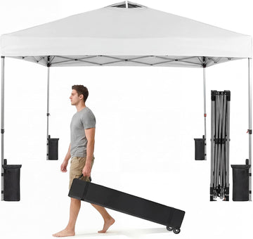 10x10ft 1-Person Pop Up Canopy Tent, Heavy Duty One Push Setup Portable Outdoor Shelter Events Camping with Rolling