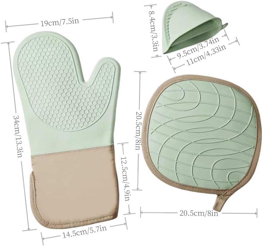6-Piece Silicone Oven Mitts Set, Heat Resistant Kitchen Gloves with Soft Cotton Lining, Pot Holders & Mini Mitts for
