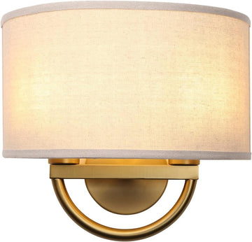 Industrial 2-Lights Wall Sconce Fixtures with Linen Fabric Shade, Double Wall Light Lamps Decor Bedroom Living Room