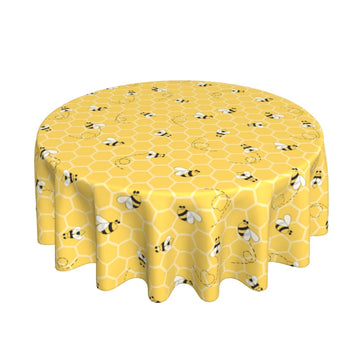 Bee Tablecloth 70 Inch Round, Bee Kind Yellow Table Cloth Honeycomb Decorations Spring Summer Round Table Cover