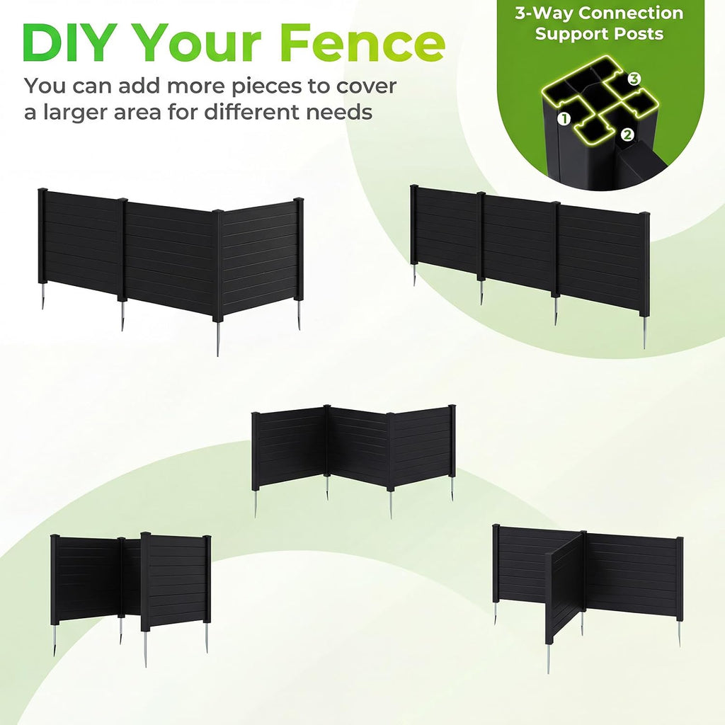 No-Dig Air Conditioner Fence, 3-Panel Outdoor Privacy Screen with Metal Stakes, Weather-Resistant AC Unit & Trash Bin