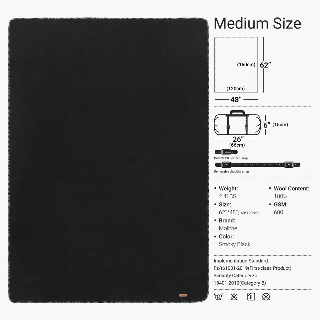 100% Wool Blanket, 62" x 48", Warm, Thick, Military, Camping Gear