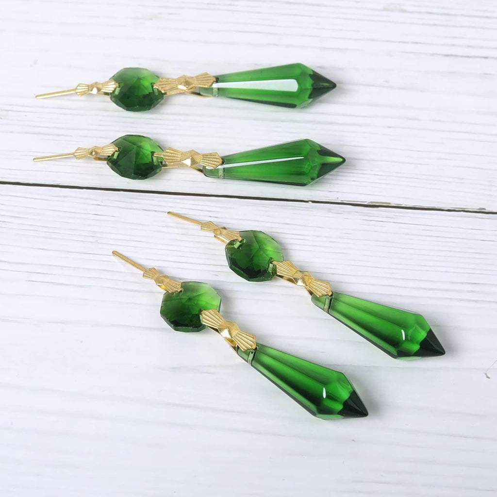 20pcs Green Crystals Prisms Glass Tip Beads Replacement Chandelier Icicle Drop Pendants Octagon Crystal Beads Gold