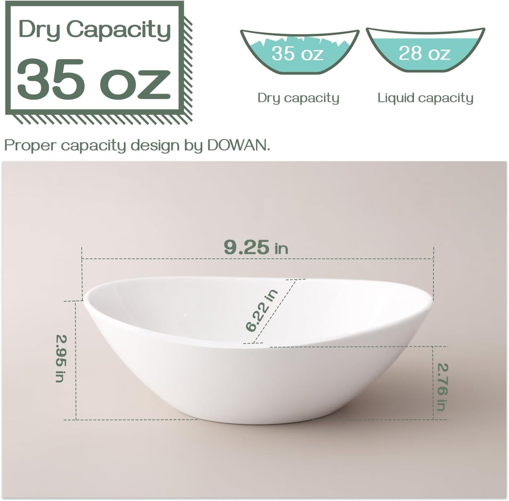9.25" Serving Bowls, Large Oval Serving Dishes for Wedding and Dinner Parties, 35 Oz for Salad, Side Dishes, Pasta