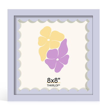 8x8 Picture Frame with Wavy Mat, Wooden Real Glass 8 x 8 Photo Frame for Tabletop and Wall Hanging, Purple, 1 Pack