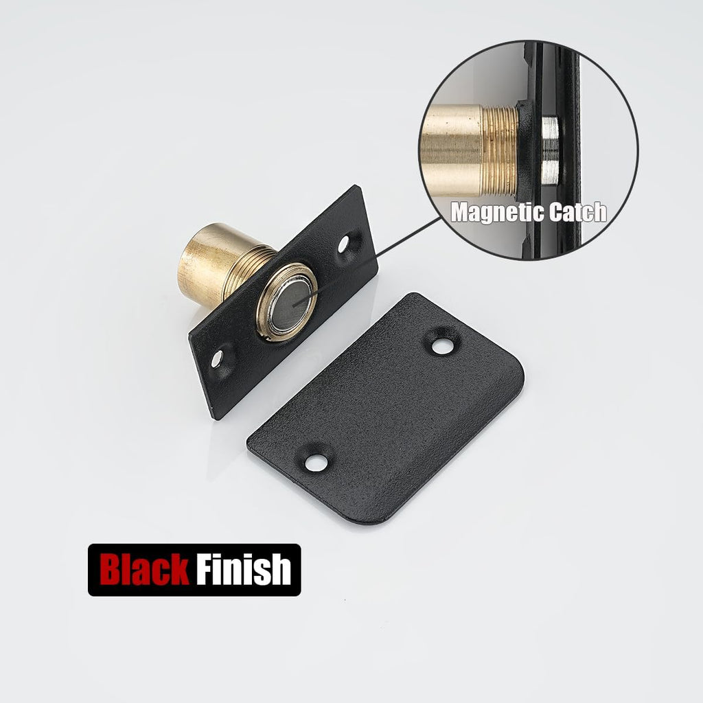 Closet Magnetic Door Ball Catch Hardware, 430 Stainless Steel Catch Adjustable with Strike Plate, Black Finish 2 Pack
