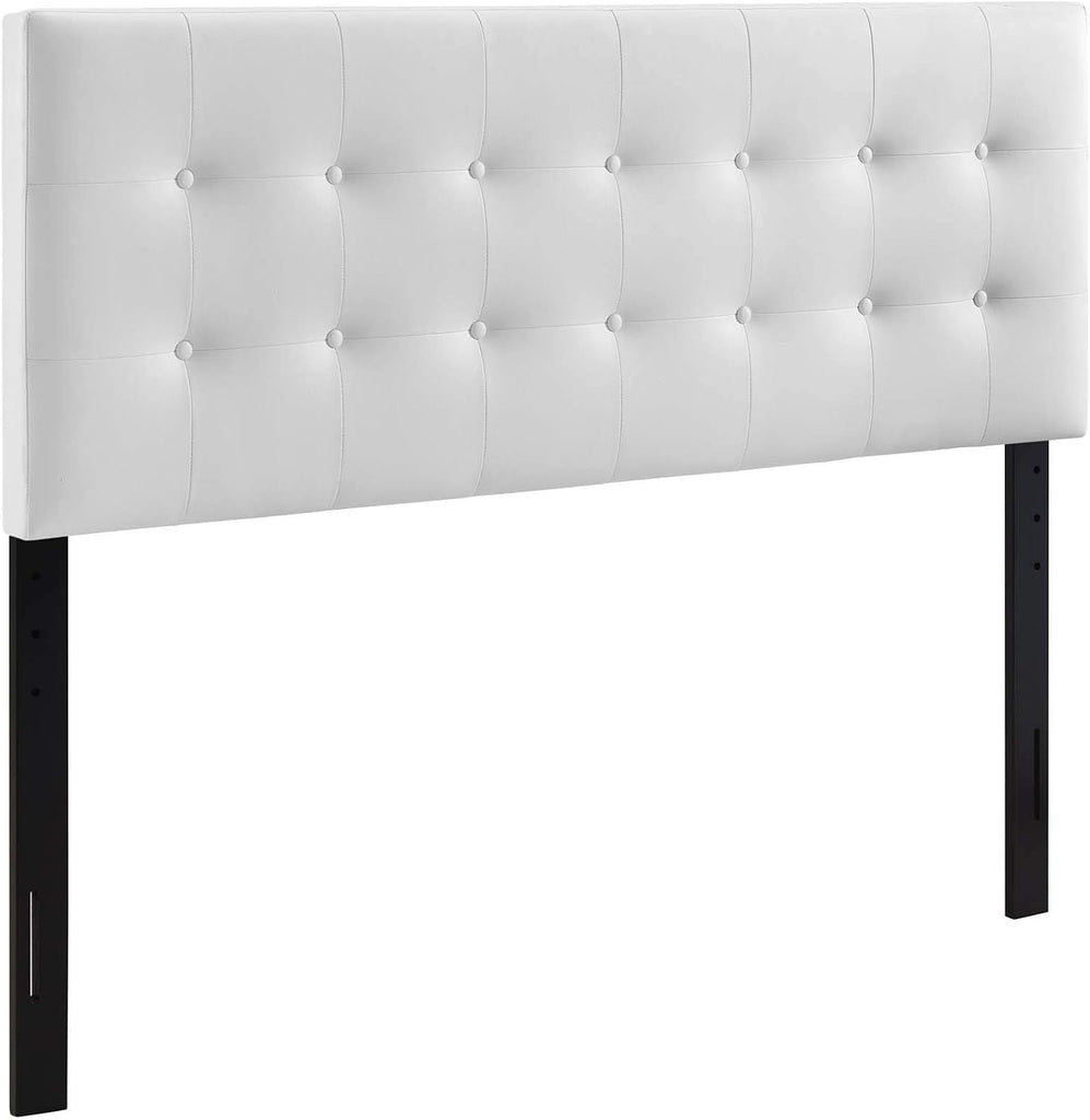 Tufted Button Faux Leather Upholstered Queen Headboard in White