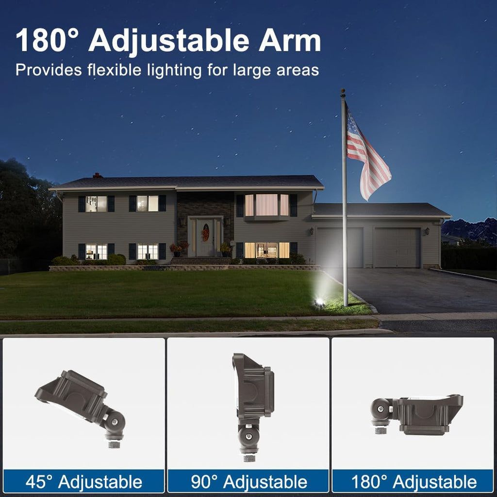 30W LED Flood Light Outdoor, Dusk-to-Dawn Photocell 180° Adjustable Knuckle, 3900LM 5000K Replaces 100W HPS/MH, IP65