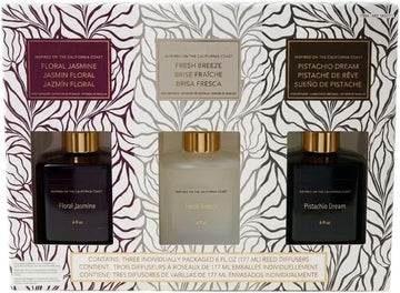 Sand and Fog Reed Diffuser Set, 3 Pack, 6 fl oz and 5 Reeds Each, Floral Jasmine, Fresh Breeze, Pistachio Dream - Set of 3