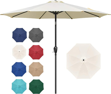 9FT Outdoor Patio Umbrella Table Market Umbrella with Push Button Tilt and Crank, 8 Sturdy Ribs - Ft-creamy White