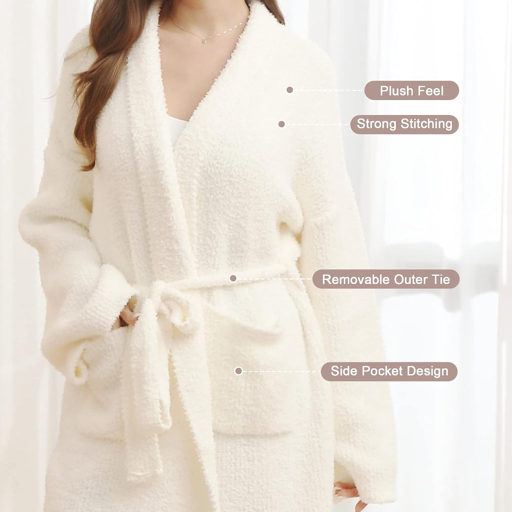 Plush Hoodless Bath Robe Women's Loungewear Sleep Robe Indoor Outfit