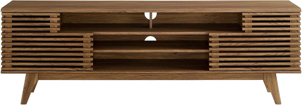Render 71" Mid-Century Modern Low Profile Media Console TV Stand, 71 Inch, Walnut