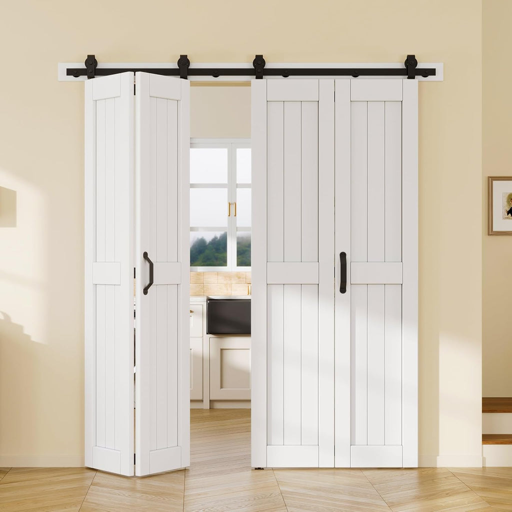 Bifold Barn Doors for Closet 72'' x 84'', Double Bifold Barn Door with Hardware Kit Included,80'' Tr