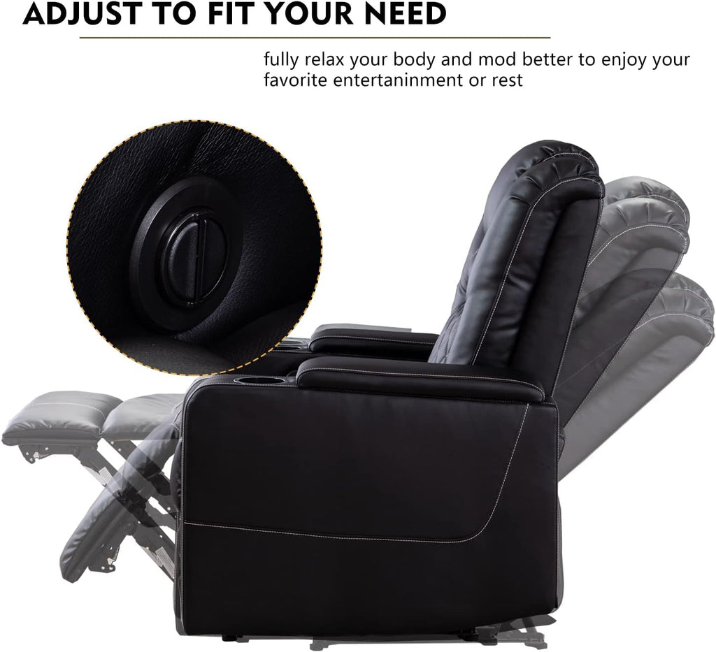 Electric Power Recliner Chair with USB Ports and Cup Holders, Breathable Leather Home Theater Seating with Hidden Arm
