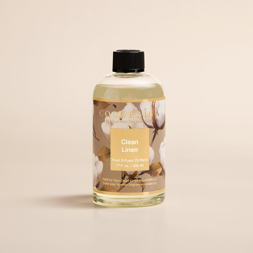 Reed Diffuser Refill Clean Linen 17oz (500ml) with 8 Rattan Sticks - Premium Long-Lasting Scented Oil, Home Fragrance