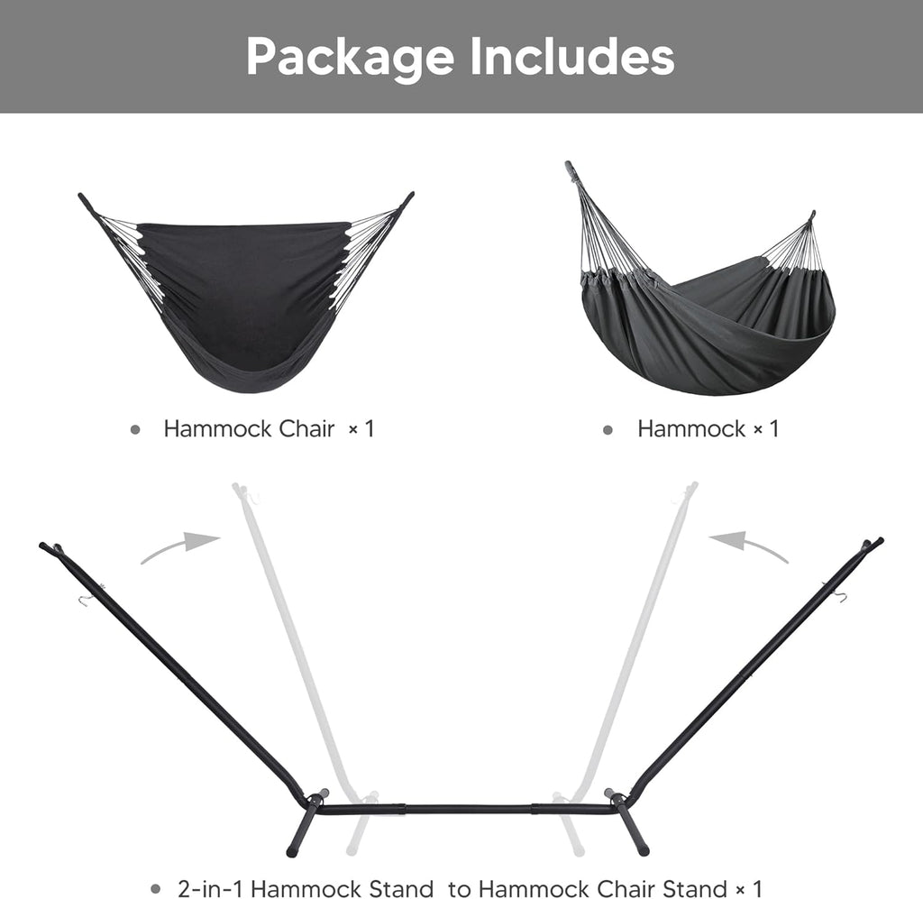 2-in-1 Hammocks Outdoor Hammock and Stand, Patented, Dark Grey | Convertible Portable Double Hammock with Stand