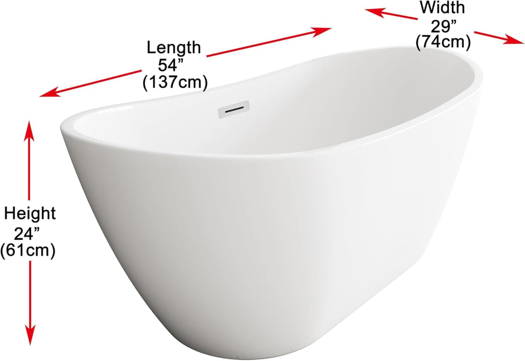 Elodie 54 Inch Soaking Double Slipper Bathtub, Modern Style, Glossy White