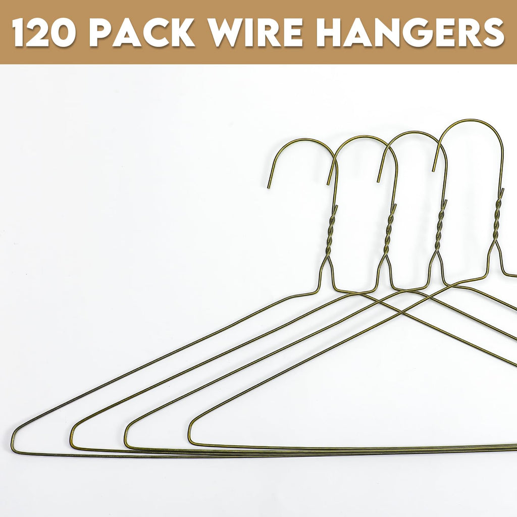 Wire Hangers 16" Dry Cleaner Metal Bulk, 120 Pcs, Gold, Classic