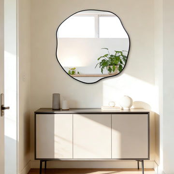 25" Irregular Round Wall Mirror, Scalloped Frameless Mirror