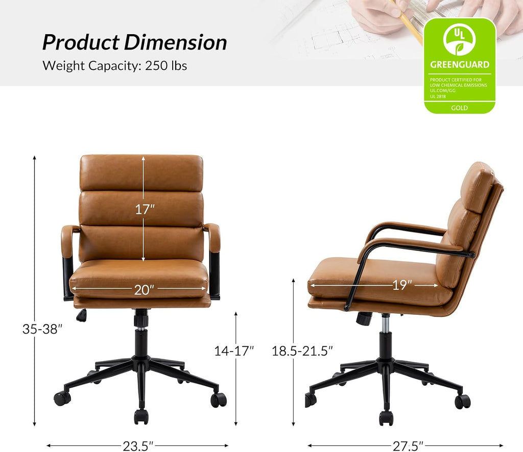 Modern Faux Leather Home with Tilt Lock & Metal Base, Desk Chair with Wheels & Padded Cushion, 360° Swivel Wide Seat