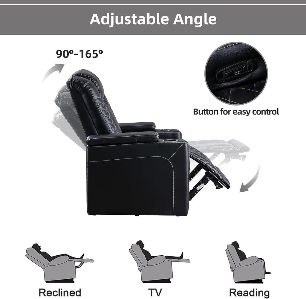 Electric Power Recliner Chairs, Soft PU Leather Single Seat Home Theater Seating with USB Ports, Reclining Sofa Chair