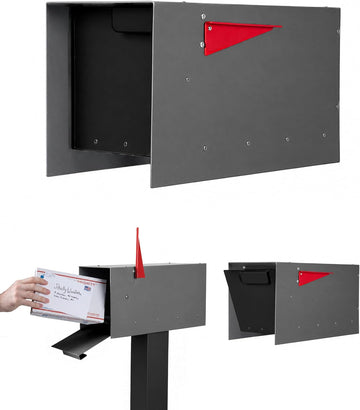 Modern Mailbox Post Mount - 21x8x10 Gray with Black Door Powder Coated Steel, Waterproof Letter Box for Parcels