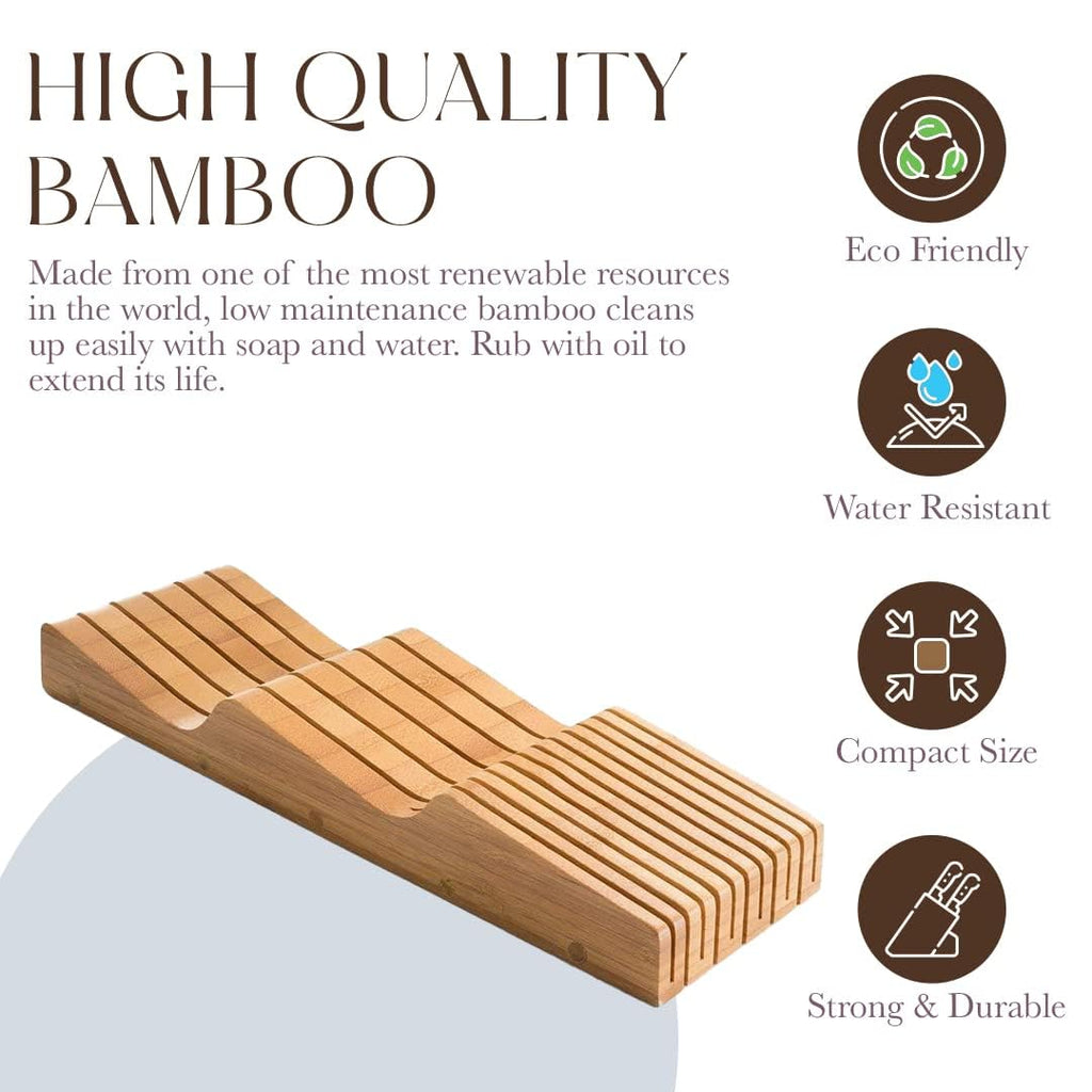 100% Pure Bamboo Knife Drawer Organizer, Knife Block - 16 Slots