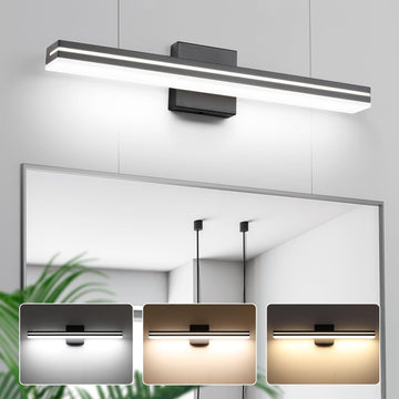 LED Modern Bathroom Vanity Light Bar (24-Inch, 3000K/4000K/6000K), Matte Black Dimmable Modern Acrylic Bathroom Wall