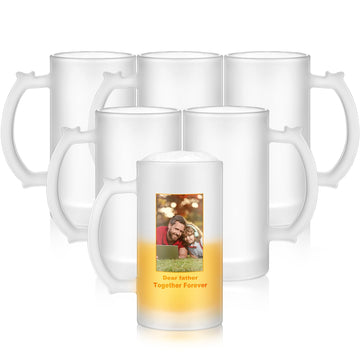6 Pcs 16 oz Sublimation Frosted Beer Mugs with Handle, Christmas
