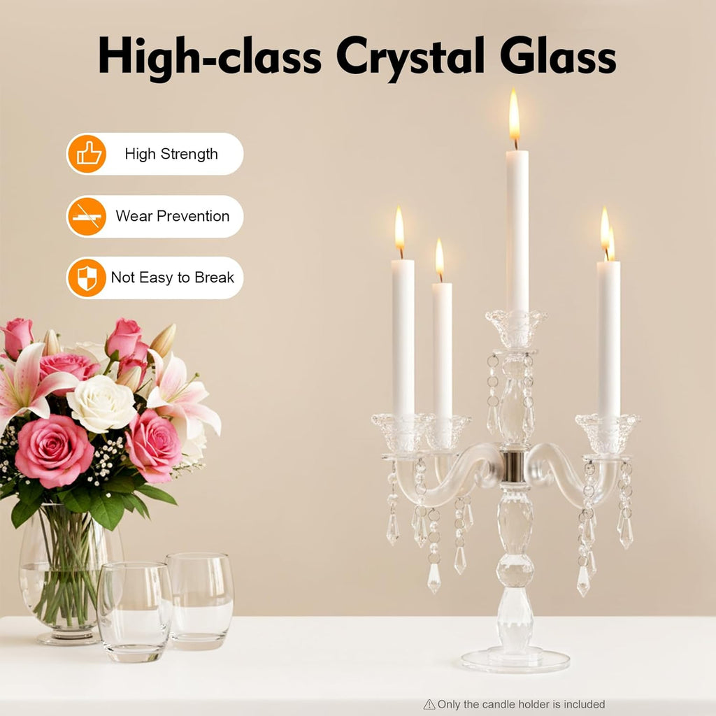5-Candle Crystal Candelabra, 14 Inch Tall 5 Arms Candle Holder Glass, Wedding Taper Candlestick Holder