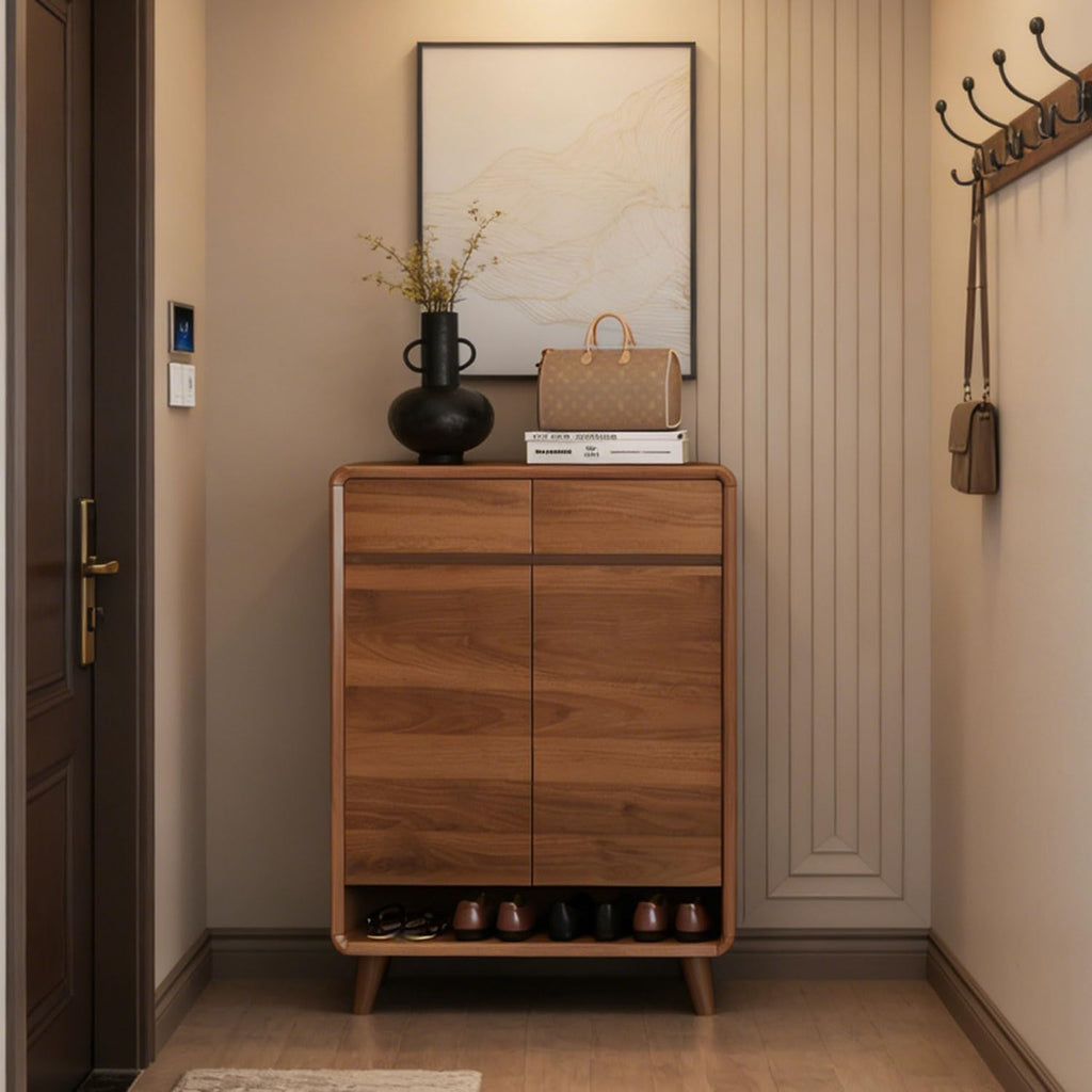 Hallway Storage Shoe Cabinet ,Wooden Storages Space-Saving Shelf,Organizer Rack,with Drawers,Fluted,with Adjustable