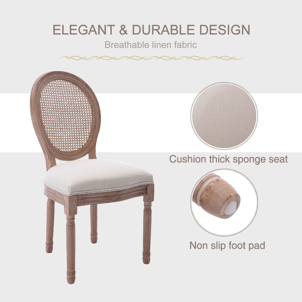 Farmhouse Dining Room Chairs Set of 4, French Bistro Dining Chairs with Square Back and Wood Legs for Dining Room, Kitchen or Restaurant, Beige