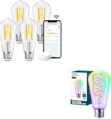E26 Smart Edison Bulbs 4 Pack with Remote+ Matter Smart Bulbs, ST19/ST58 Led Bulb Compatible with Alexa