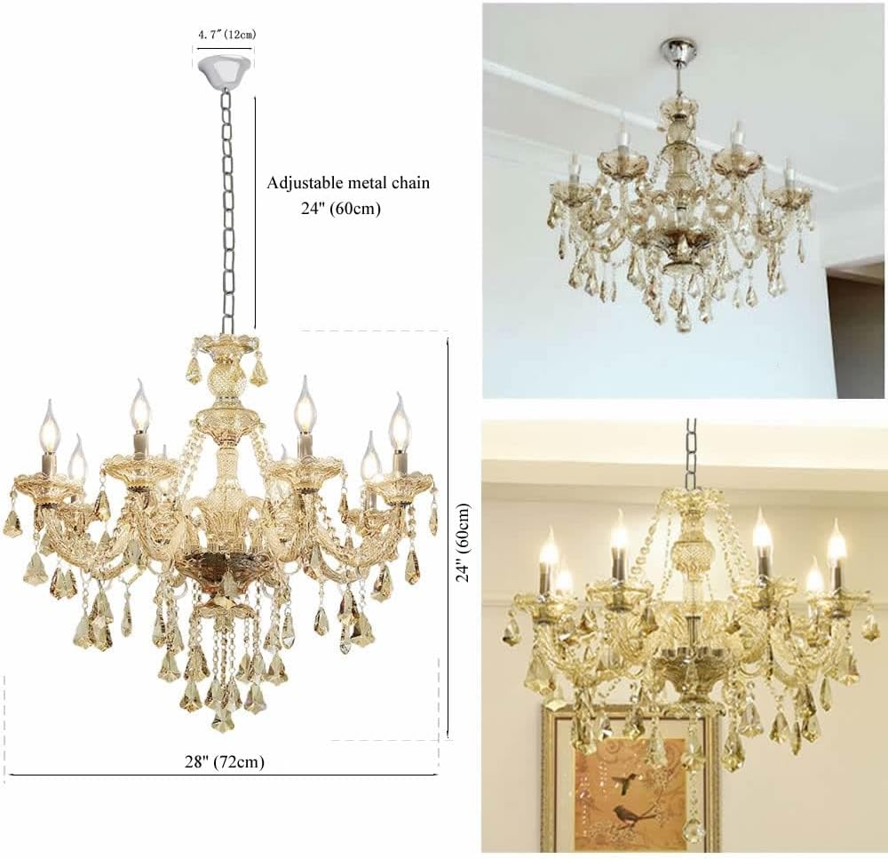 Modern Elegant K9 Crystal Chandelier 8 Lights, Cognac Crystal Ceiling Pendant Light Fixture Candle Style E12 Base for Living Room Bedroom Hallway (8 Lights)