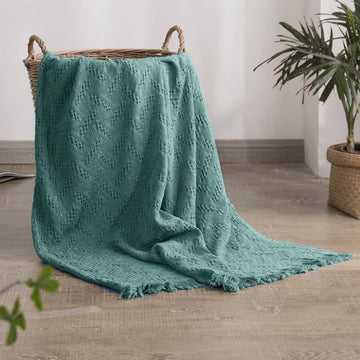 100% Cotton Throw Blanket for Bed, Couch, Boho Luxury Geometric Knit Woven Blanket with Tassels Soft Lightweight Cozy