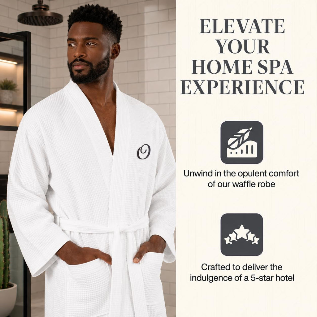 Men's Waffle Robe, Custom Personalized Bathrobe for Men | Lightweight cotton-blend waffle robe, quick-dry.