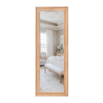 Rattan Full Length Mirror, 20"x63" Long Rattan Wall Mirror, Wooden Mirror with Wicker Frame, Decorative Full Body Mirror